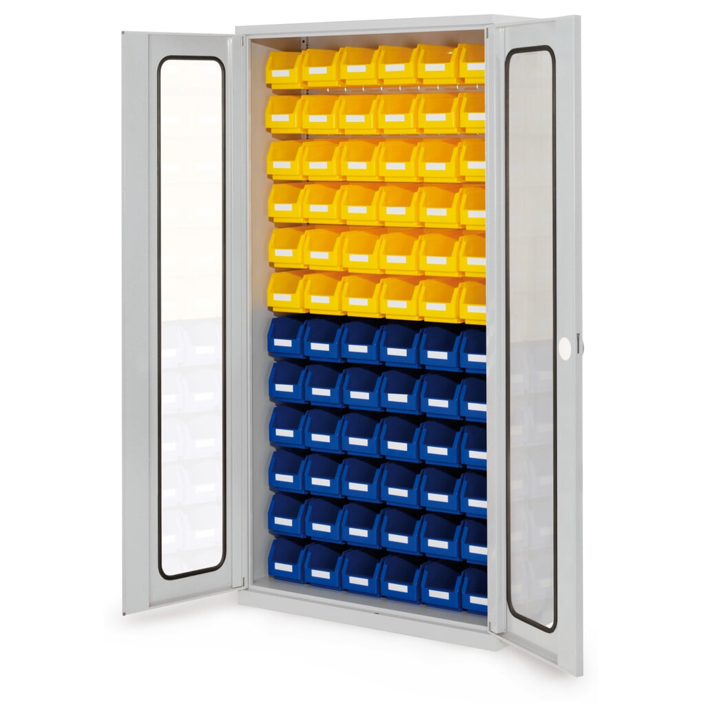 Kappes RasterPlan Magazinschrank, HxBxT 1.950 x 1.000 x 410 mm, mit Lagersichtkasten, 72 Stück (HxBxT 130 x 140 x 290 mm), Sichtfenstertüren, lichtgrau Produktabbildung Nr. 1: Kappes RasterPlan Magazinschrank, HxBxT 1.950 x 1.000 x 410 mm, mit Lagersichtkasten, 72 Stück (HxBxT 130 x 140 x 290 mm), Sichtfenstertüren, lichtgrau