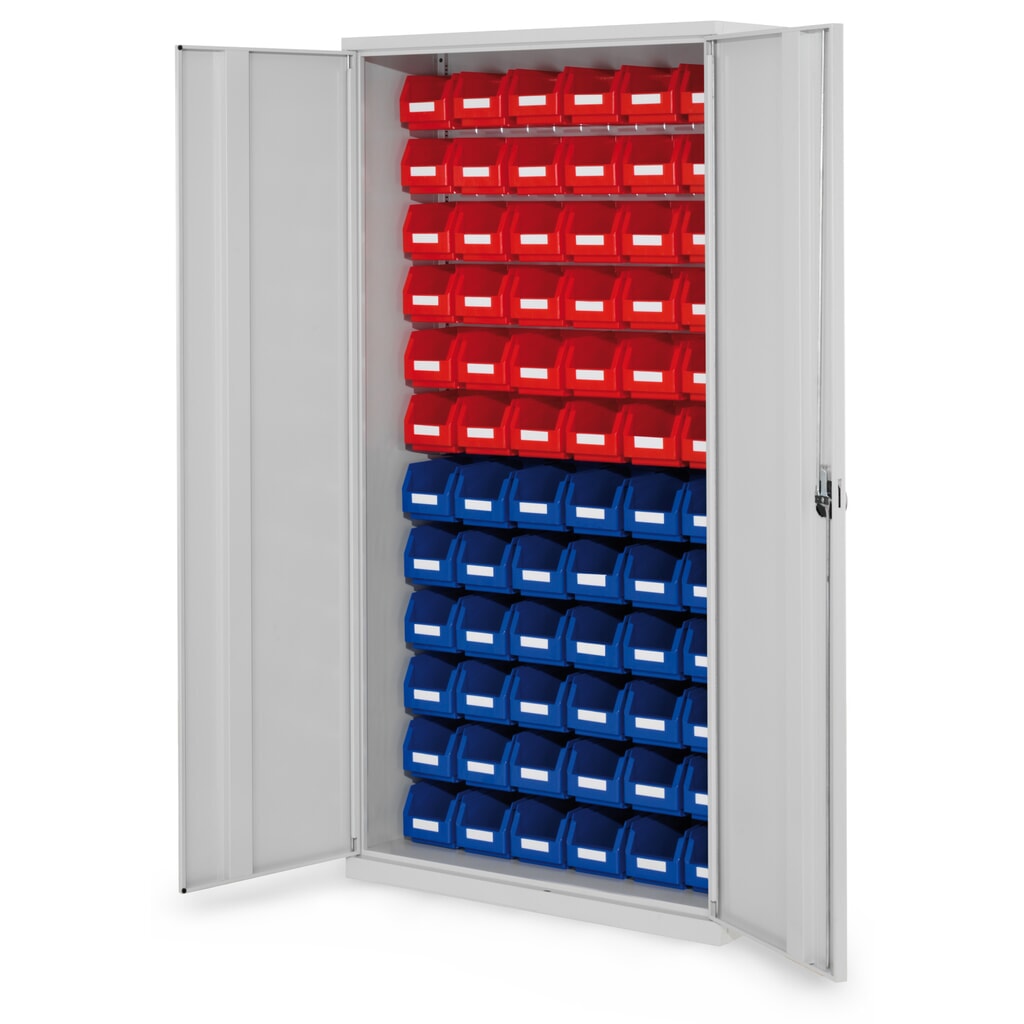 Produktabbildung: Kappes RasterPlan Magazinschrank, HxBxT 1.950 x 1.000 x 410 mm, mit Lagersichtkasten, 72 Stück (HxBxT 130 x 140 x 230 mm), Vollblechtüren, lichtgrau
