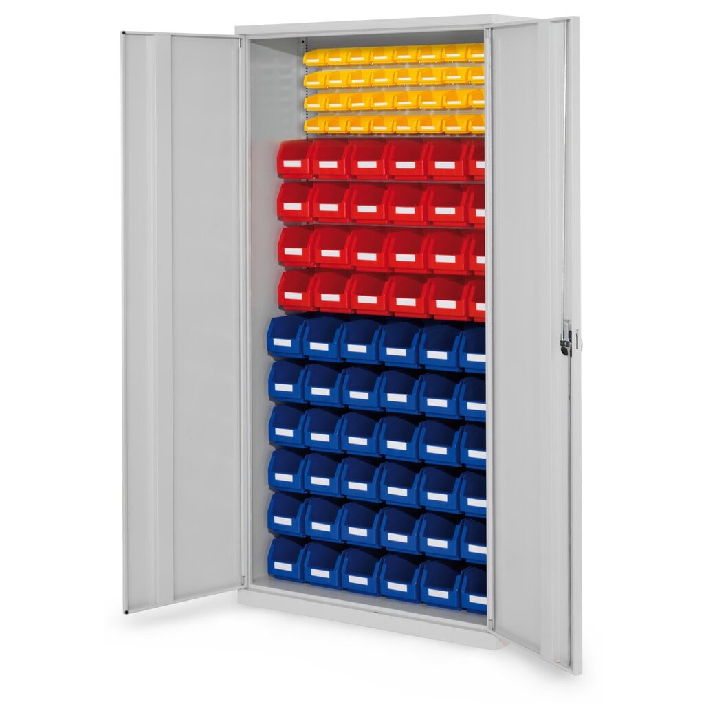Produktabbildung Nr. 1: Kappes RasterPlan Magazinschrank, HxBxT 1.950 x 1.000 x 410 mm, mit Lagersichtkasten, 92 Stück, Vollblechtüren, lichtgrau