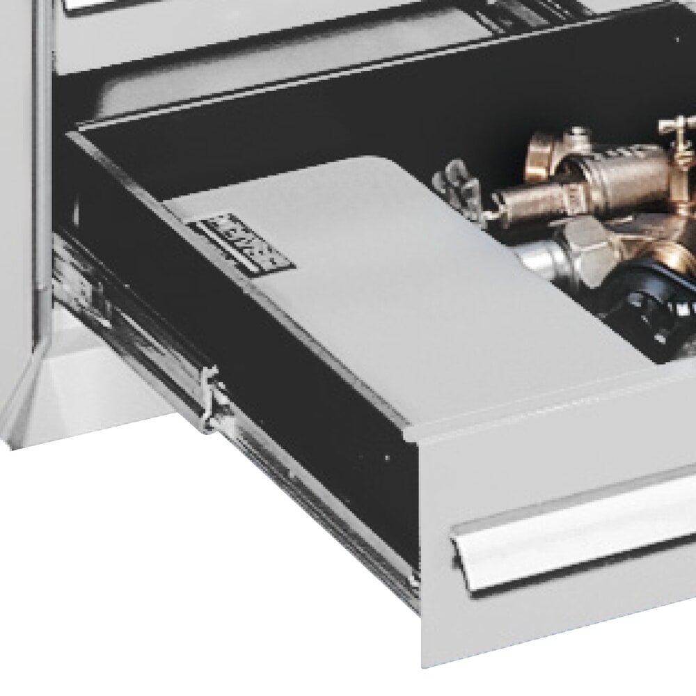 Produktabbildung Nr. 2: Kappes ®RasterPlan Schubladenschrank mit Werkbankplatte Multiplex, HxBxT 1.950 x 1.000 x 600 mm, 2 Fachböden, 2 Schubladen, Türinnenseite: Schlitzplatten, lichtgrau