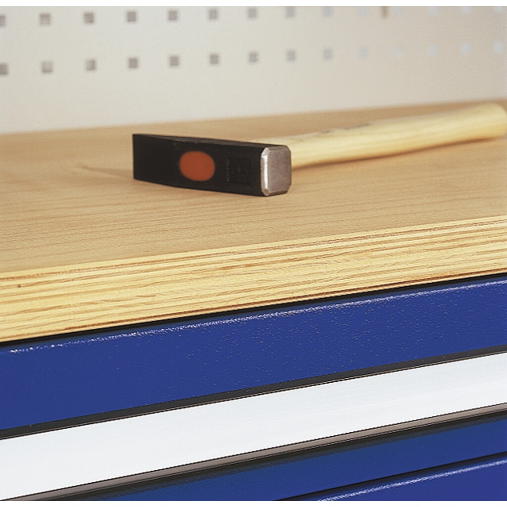 Kappes RasterPlan Schubladenschrank mit Werkbankplatte Multiplex, HxBxT 1.950 x 1.000 x 600 mm, 2 Fachböden, 2 Schubladen, Türinnenseite: Lochplatten, lichtgrau, enzianblau Produktabbildung Nr. 4: Kappes RasterPlan Schubladenschrank mit Werkbankplatte Multiplex, HxBxT 1.950 x 1.000 x 600 mm, 2 Fachböden, 2 Schubladen, Türinnenseite: Lochplatten, lichtgrau, enzianblau