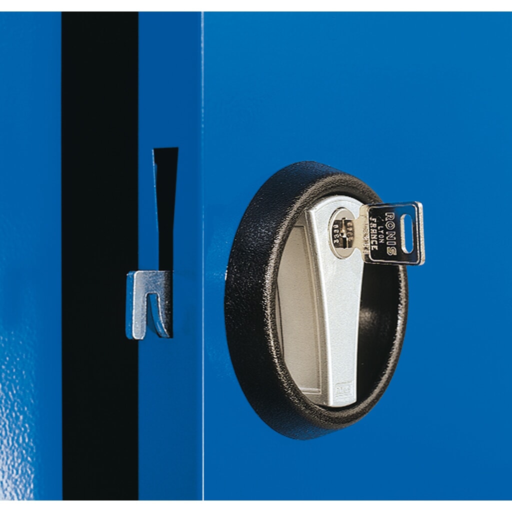 Produktabbildung Nr. 5: Kappes RasterPlan Schubladenschrank mit Werkbankplatte Multiplex, HxBxT 1.950 x 1.000 x 600 mm, 2 Fachböden, 2 Schubladen, Türinnenseite: Lochplatten, lichtgrau, enzianblau