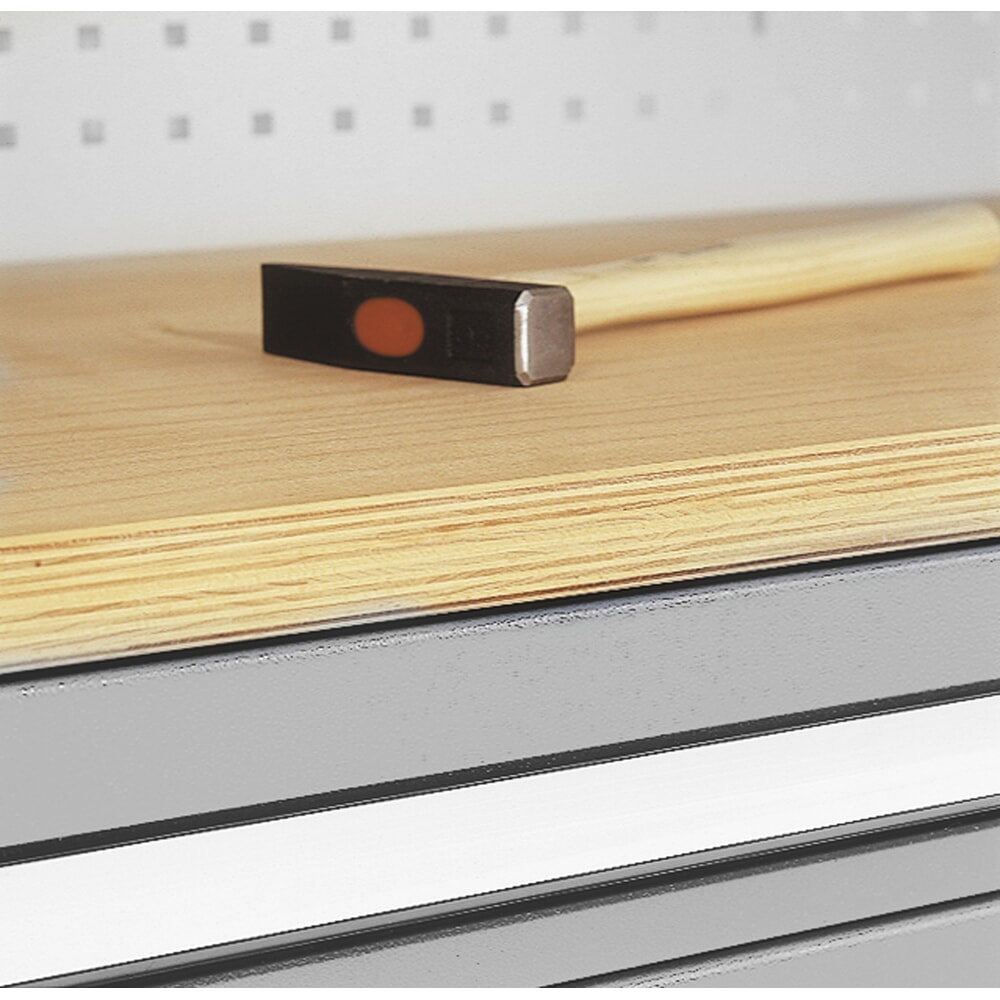 Produktabbildung Nr. 4: Kappes ®RasterPlan Schubladenschrank mit Werkbankplatte Multiplex, HxBxT 1.950 x 1.000 x 600 mm, 2 Fachböden, 2 Schubladen, Türinnenseite: Schlitzplatten, lichtgrau