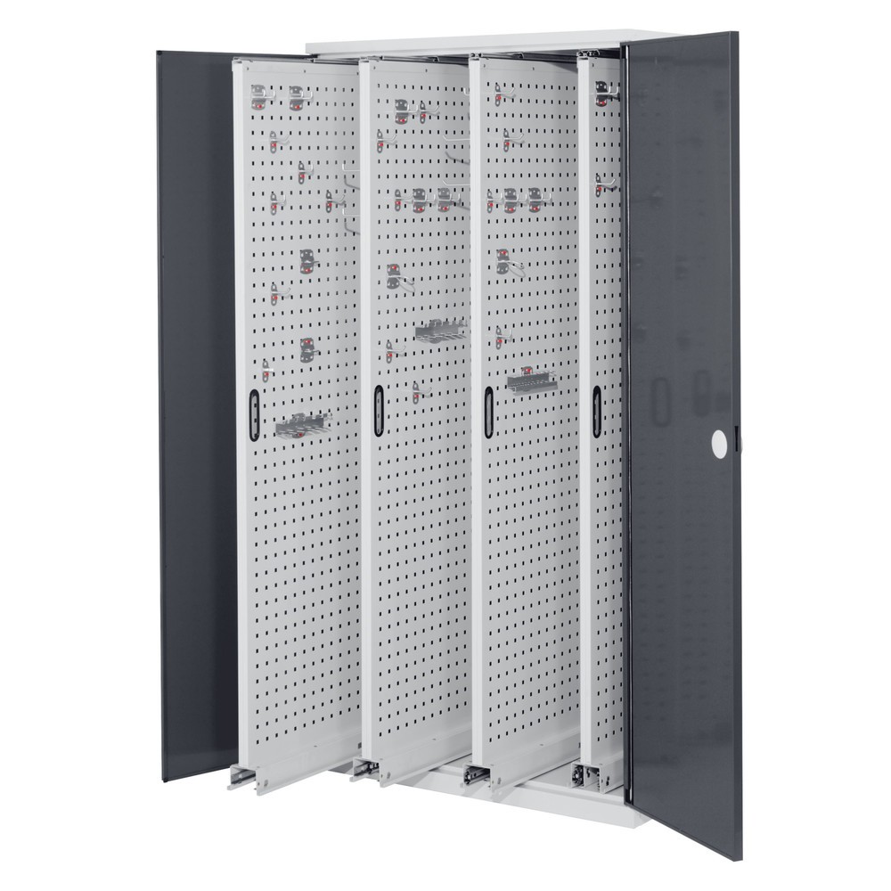 Produktabbildung: Kappes ®RasterPlan Vertikalschrank, HxBxT 1.950 x 1.000 x 600 mm, 4 Auszüge mit Lochplatten, Doppelwandtür, lichtgrau, anthrazitgrau