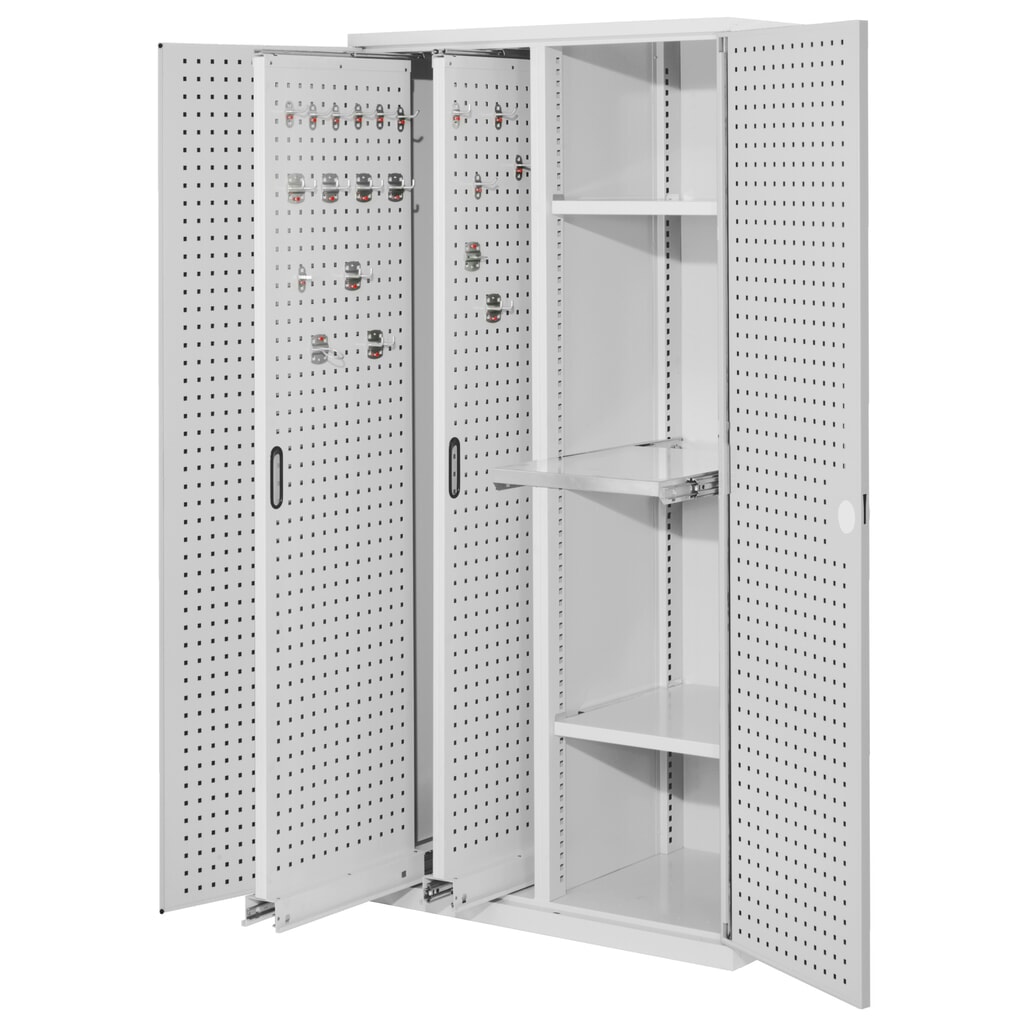 Produktabbildung: Kappes RasterPlan Vertikalschrank mit 2 Fachböden, HxBxT 1.950 x 1.000 x 600 mm, 2 Auszüge mit Lochplatten, Lochplattentüren, lichtgrau