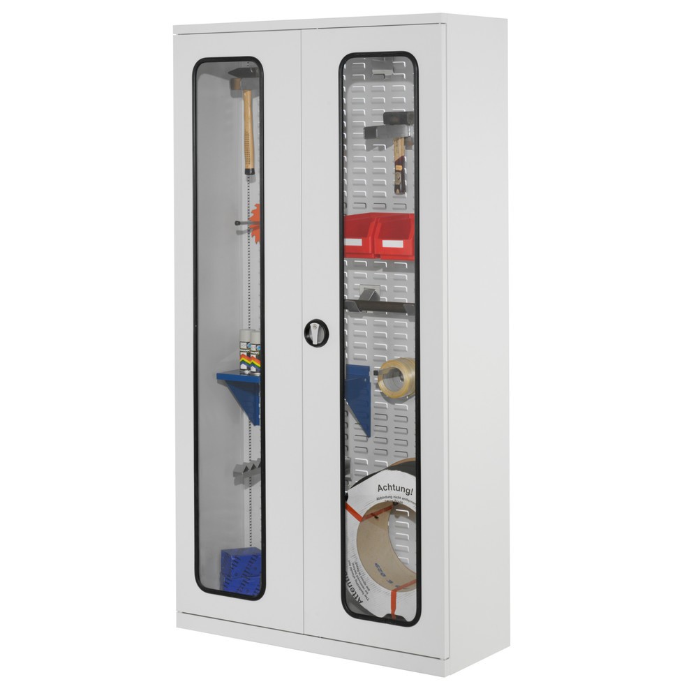 Produktabbildung Nr. 2: Kappes ®RasterPlan Werkstückschrank mit Schlitzplattenrückwand, HxBxT 1.950 x 1.000 x 410 mm, Sichtfenstertür, lichtgrau