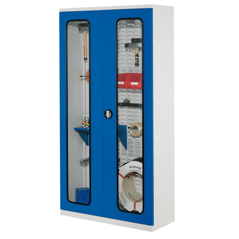 Produktabbildung Nr. 2: Kappes ®RasterPlan Werkstückschrank mit Schlitzplattenrückwand, HxBxT 1.950 x 1.000 x 410 mm, Sichtfenstertür, lichtgrau, enzianblau