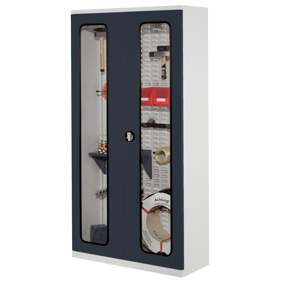 Produktabbildung Nr. 2: Kappes ®RasterPlan Werkstückschrank mit Schlitzplattenrückwand, HxBxT 1.950 x 1.000 x 410 mm, Sichtfenstertür, lichtgrau, anthrazitgrau