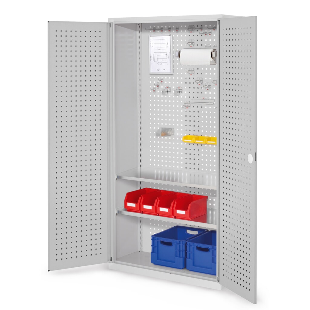 Produktabbildung: Kappes RasterPlan Werkzeugschrank, HxBxT 1.950 x 1.000 x 410 mm, 2 Fachböden, Türinnenseite Lochplatten, lichtgrau