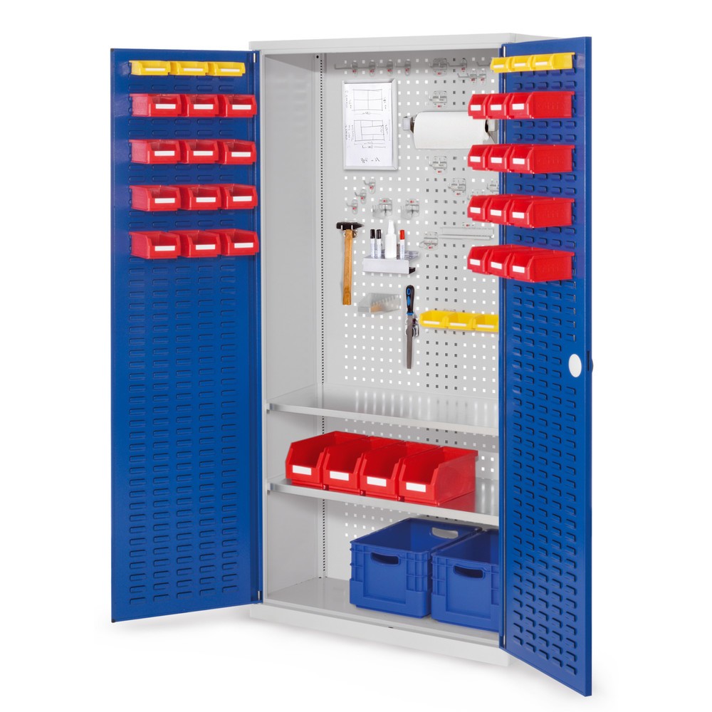 Produktabbildung: Kappes ®RasterPlan Werkzeugschrank, HxBxT 1.950 x 1.000 x 410 mm, 2 Fachböden, Türinnenseite Schlitzplatten, lichtgrau, enzianblau