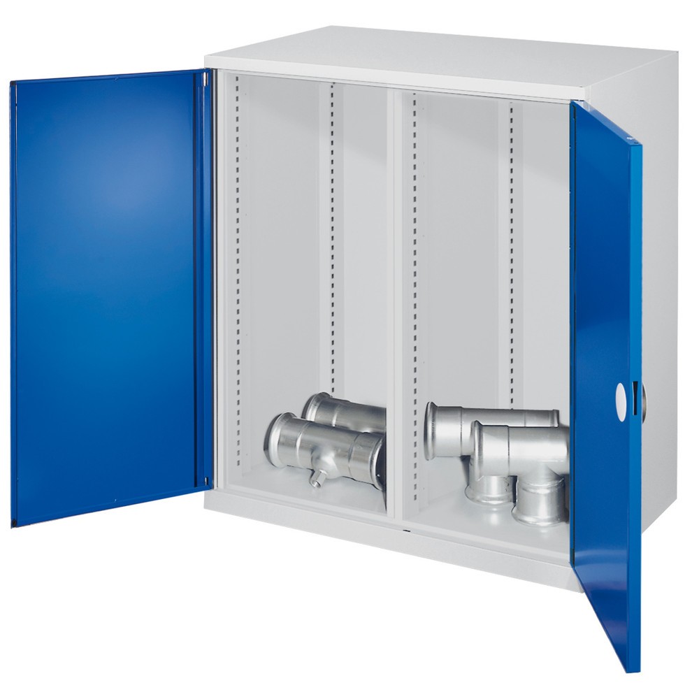 Produktabbildung: Kappes Schwerlast-Beistellschrank mit Mitteltrennwand, Doppelwandtür, HxBxT 1.110 x 1.000 x 600 mm, lichtgrau, enzianblau