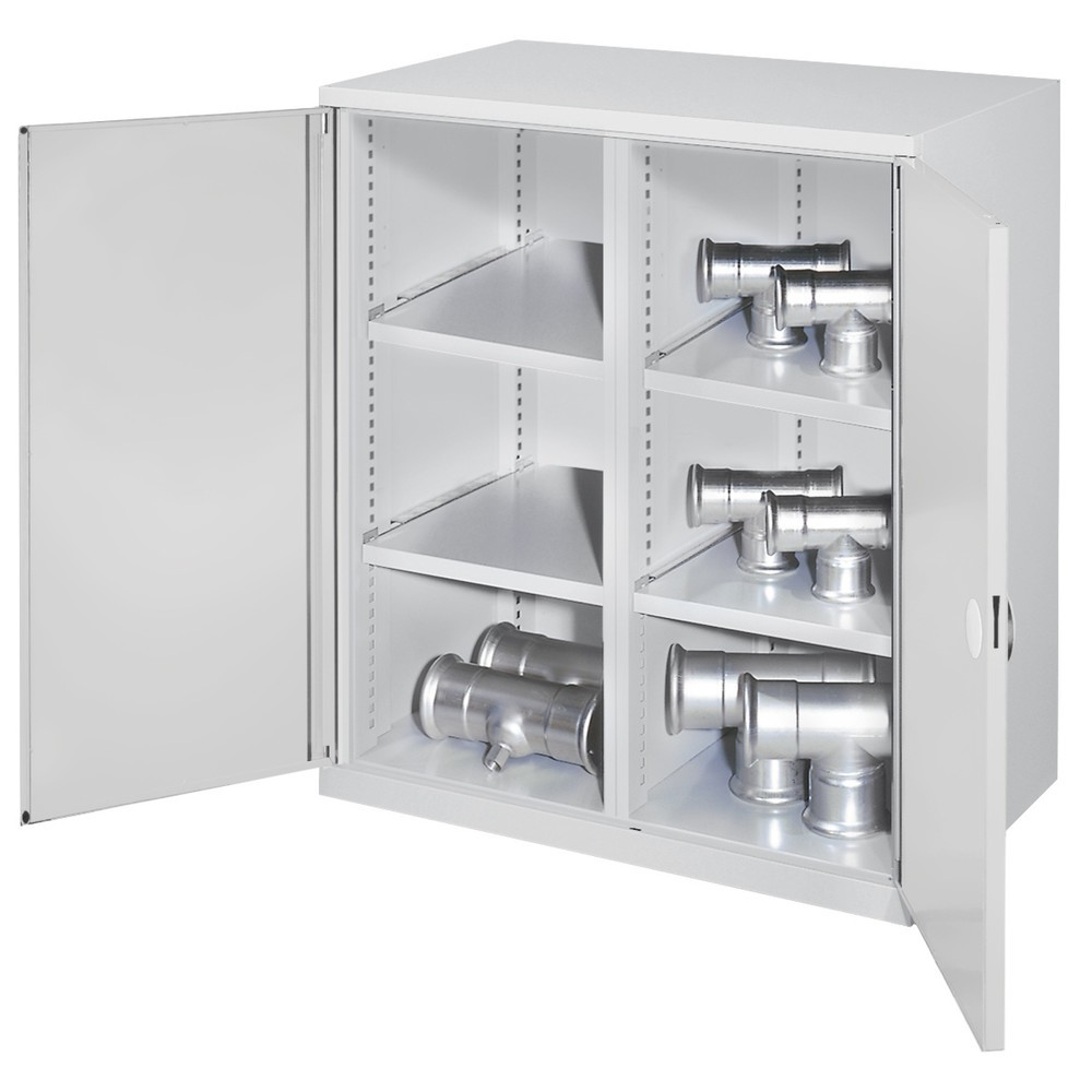 Produktabbildung: Kappes Schwerlast-Beistellschrank mit Mitteltrennwand, Doppelwandtür, HxBxT 1.110 x 1.000 x 600 mm, 4 Böden, lichtgrau