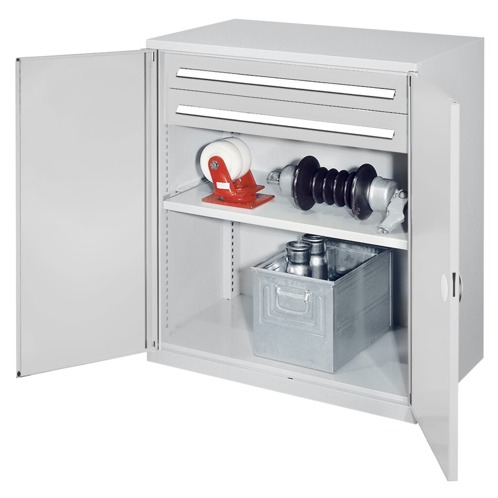 Kappes Schwerlast-Beistellschrank mit Schubladen, Doppelwandtür, HxBxT 1.110 x 1.000 x 600 mm, 1 Boden, 2 Schubladen (H 100 mm), lichtgrau Produktabbildung: Kappes Schwerlast-Beistellschrank mit Schubladen, Doppelwandtür, HxBxT 1.110 x 1.000 x 600 mm, 1 Boden, 2 Schubladen (H 100 mm), lichtgrau