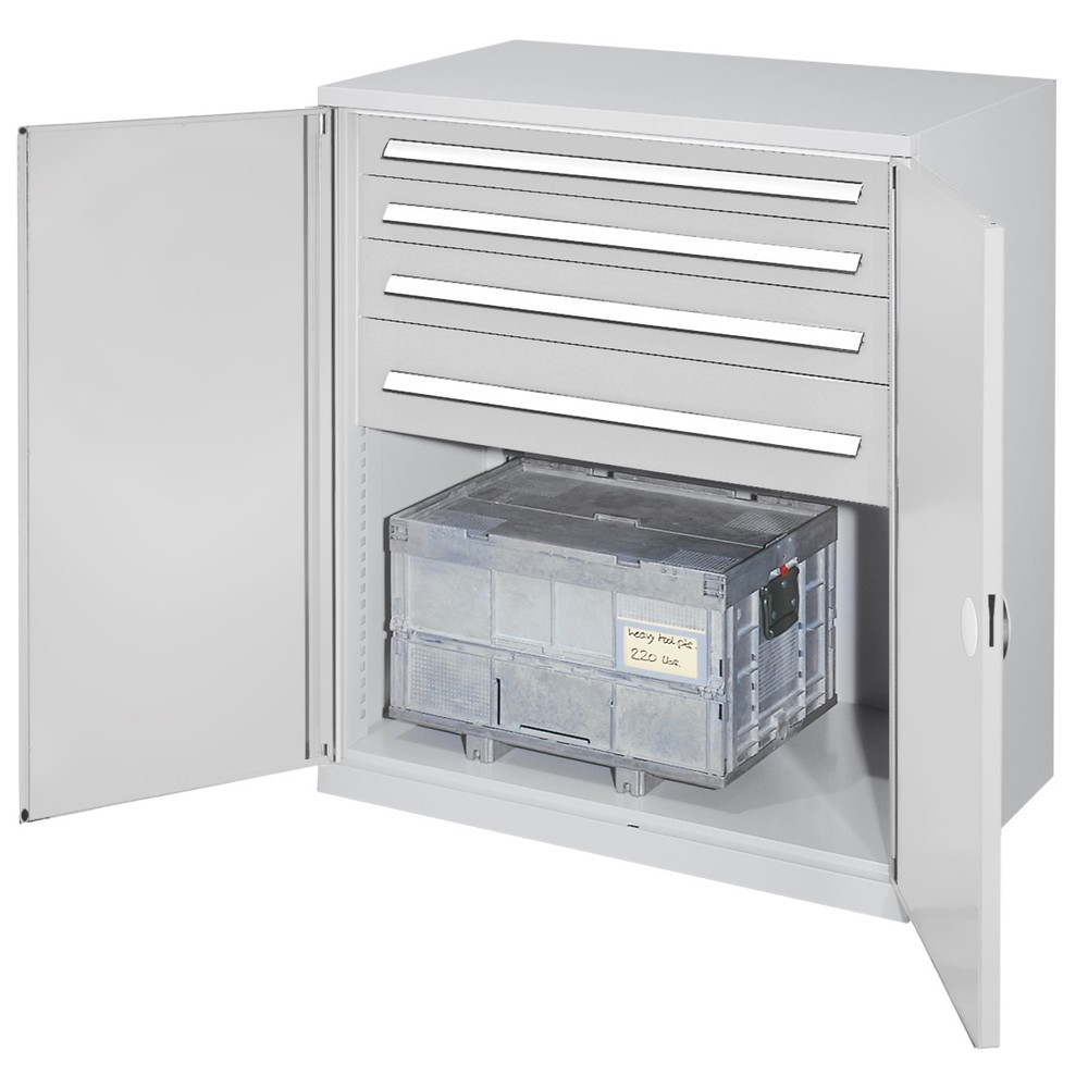 Produktabbildung: Kappes Schwerlast-Beistellschrank mit Schubladen, Doppelwandtür, HxBxT 1.110 x 1.000 x 600 mm, 4 Schubladen (H 2 x 100 mm, 1 x 125 mm, 1 x 175 mm), lichtgrau