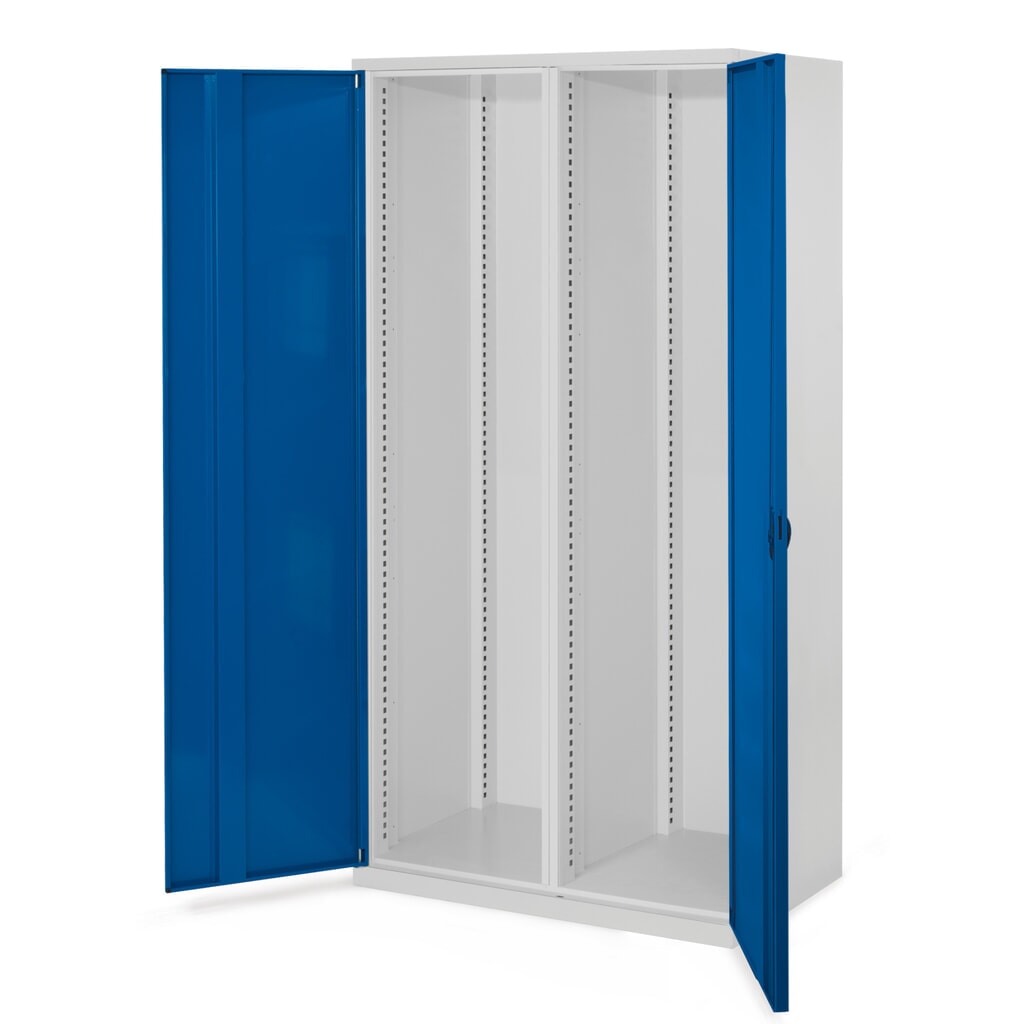 Kappes Schwerlastschrank, Leergehäuse, Mitteltrennwand, HxBxT 1.950 x 1.000 x 600 mm, Vollblechtür, lichtgrau, enzianblau Produktabbildung: Kappes Schwerlastschrank, Leergehäuse, Mitteltrennwand, HxBxT 1.950 x 1.000 x 600 mm, Vollblechtür, lichtgrau, enzianblau