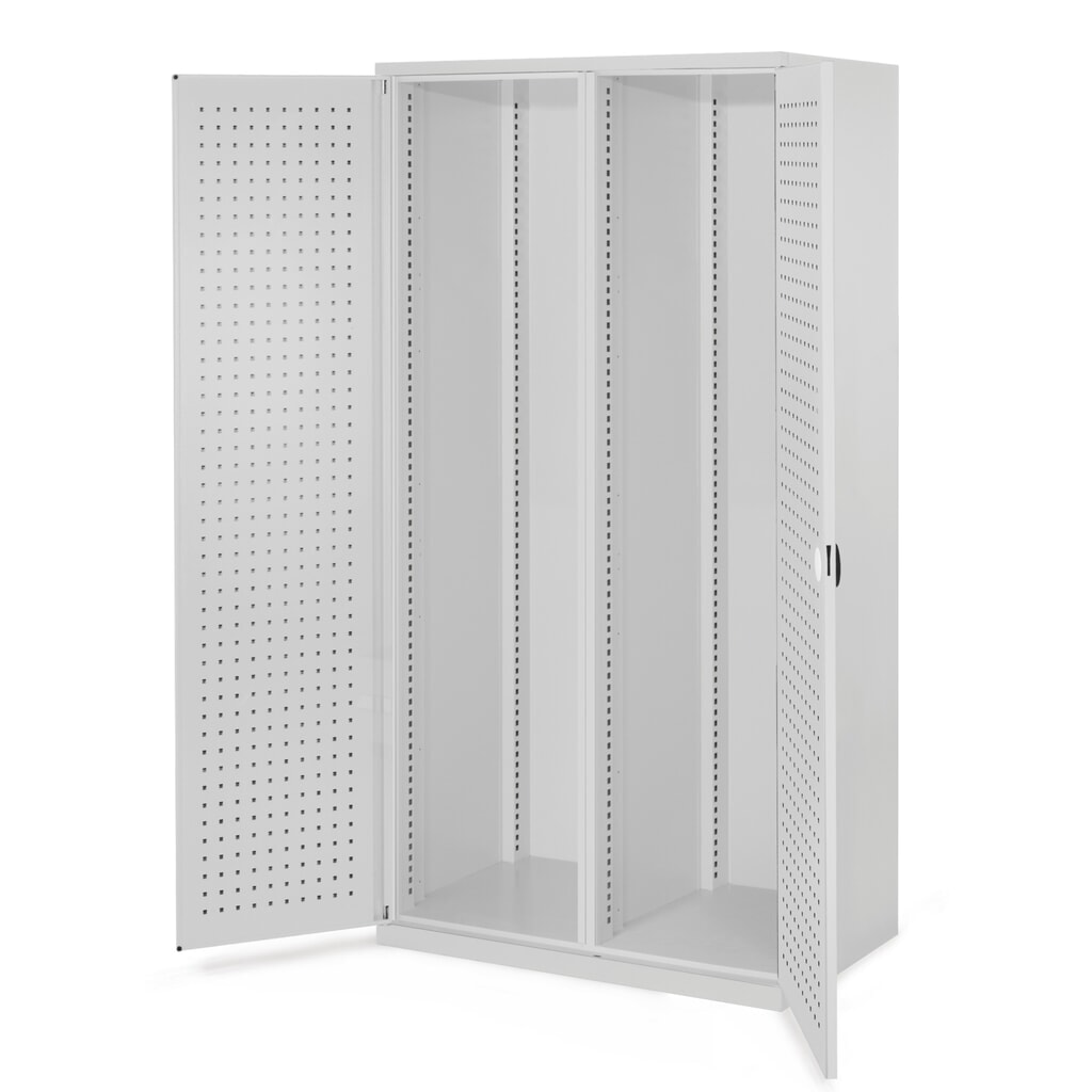 Kappes Schwerlastschrank, Leergehäuse, Mitteltrennwand, HxBxT 1.950 x 1.000 x 600 mm, Türinnenseite mit RasterPlan Lochplatten, lichtgrau Produktabbildung: Kappes Schwerlastschrank, Leergehäuse, Mitteltrennwand, HxBxT 1.950 x 1.000 x 600 mm, Türinnenseite mit RasterPlan Lochplatten, lichtgrau