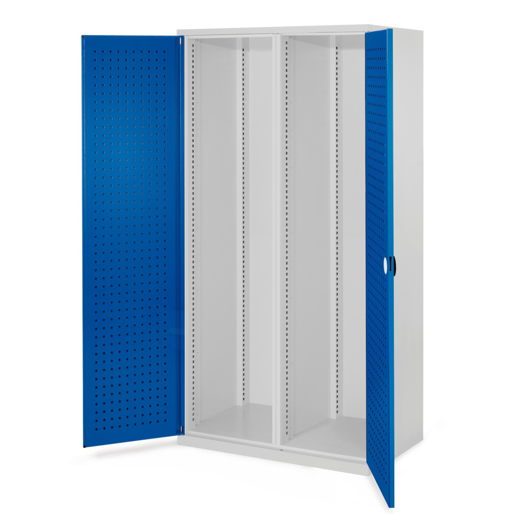 Produktabbildung Nr. 1: Kappes Schwerlastschrank, Leergehäuse, Mitteltrennwand, HxBxT 1.950 x 1.000 x 600 mm, Türinnenseite mit RasterPlan Lochplatten, lichtgrau, enzianblau