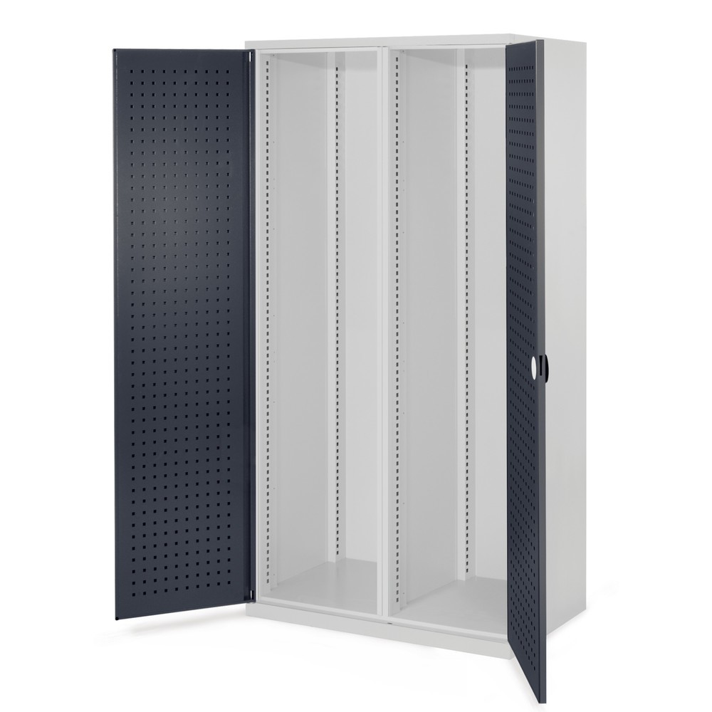 Produktabbildung: Kappes Schwerlastschrank, Leergehäuse, Mitteltrennwand, HxBxT 1.950 x 1.000 x 600 mm, Türinnenseite mit RasterPlan Lochplatten, lichtgrau, anthrazitgrau