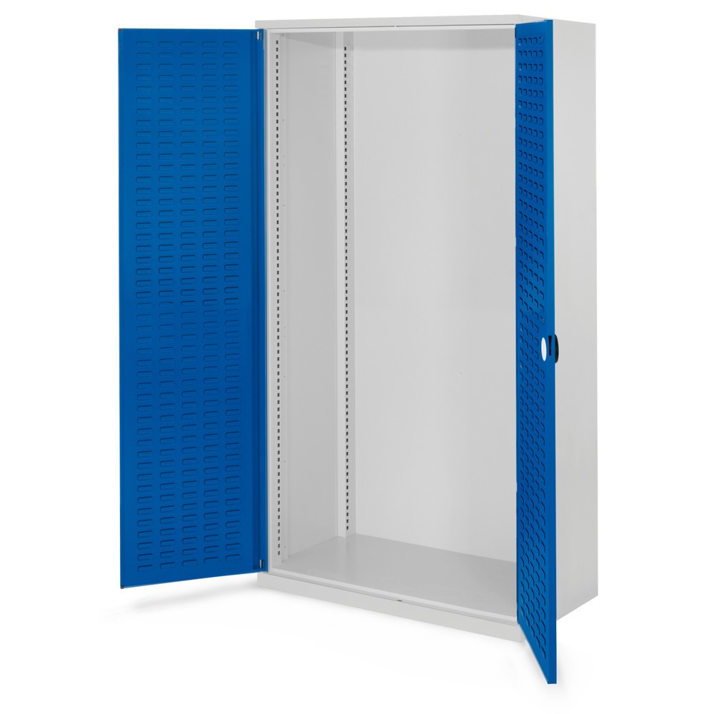 Produktabbildung: Kappes Schwerlastschrank Leergehäuse, ohne Mitteltrennwand, HxBxT 1.950 x 1.000 x 600 mm, Türinnenseite mit RasterPlan Schlitzplatten, lichtgrau, enzianblau