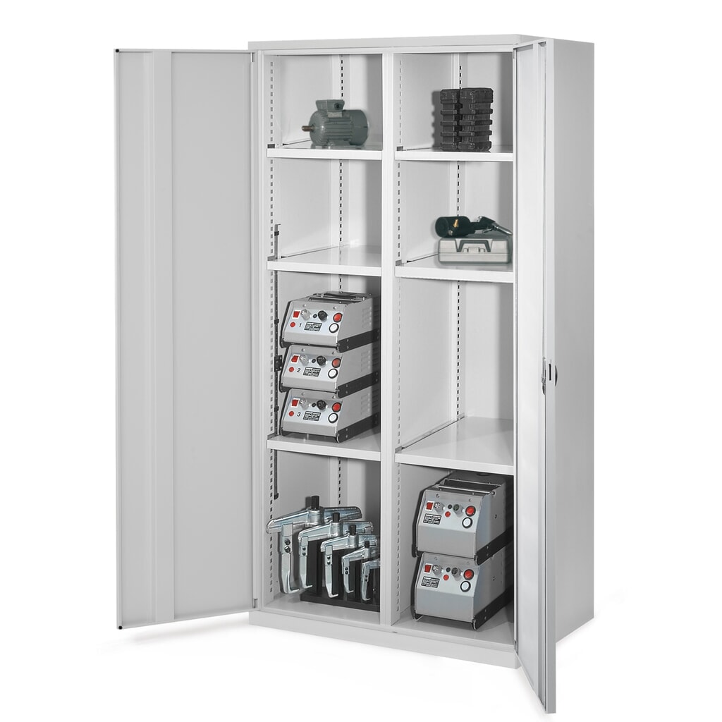 Produktabbildung: Kappes Schwerlastschrank mit Mitteltrennwand, 6 Böden, HxBxT 1.950 x 1.000 x 600 mm, Vollblechtüren, lichtgrau
