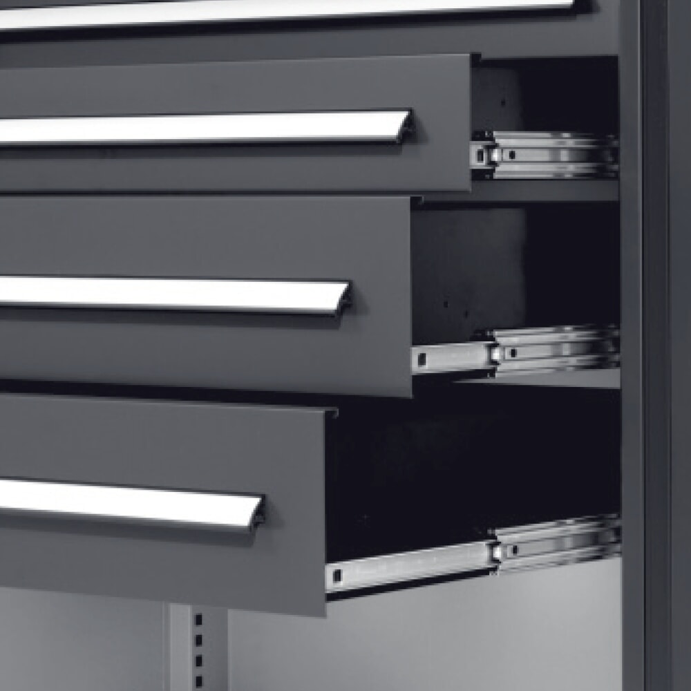Produktabbildung Nr. 2: Kappes Schwerlastschrank mit Mitteltrennwand, 6 Böden, HxBxT 1.950 x 1.000 x 600 mm, 6 Schubladen, RasterPlan Lochplattentüren, lichtgrau, anthrazitgrau