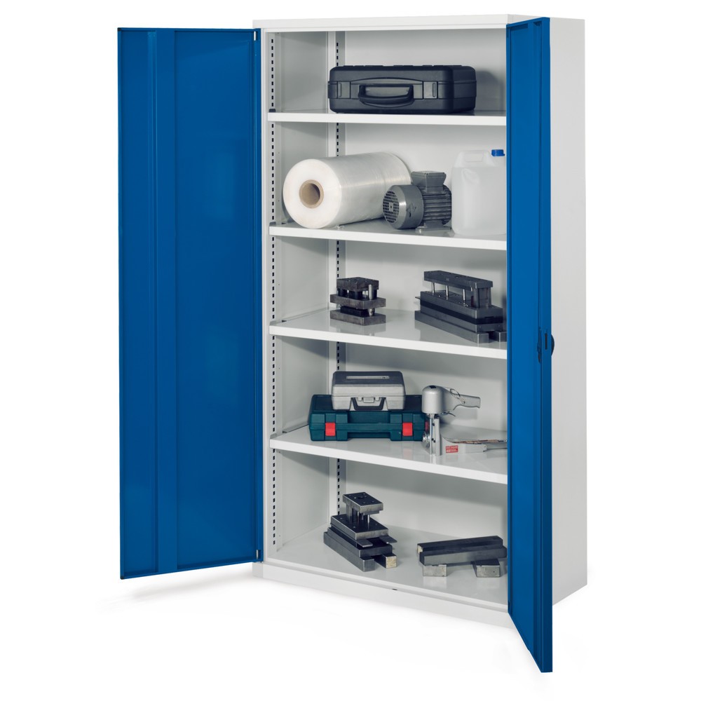 Produktabbildung: Kappes Schwerlastschrank ohne Mitteltrennwand, HxBxT 1.950 x 1.000 x 600 mm, Vollblechtür, 4 Böden, lichtgrau, enzianblau