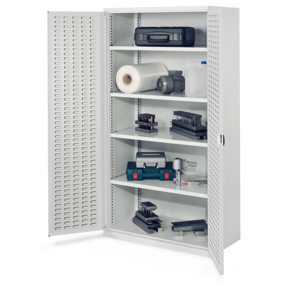 Produktabbildung Nr. 1: Kappes Schwerlastschrank ohne Mitteltrennwand, HxBxT 1.950 x 1.000 x 600 mm, Türinnenseite mit RasterPlan Schlitzplatten, 4 Böden, lichtgrau