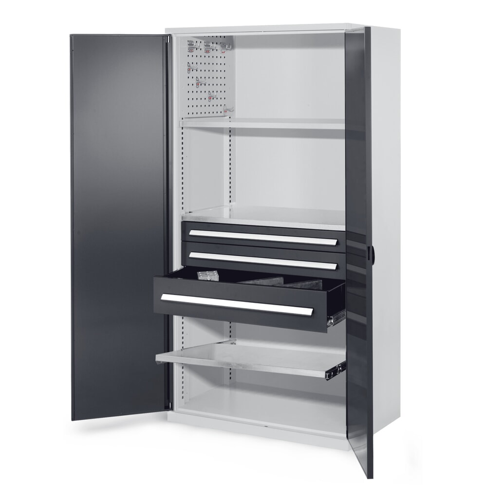Produktabbildung Nr. 10: Kappes Schwerlastschrank ohne Mitteltrennwand, HxBxT 1.950 x 1.000 x 600 mm, Türinnenseite mit RasterPlan Lochplatten, 4 Böden, lichtgrau, anthrazitgrau