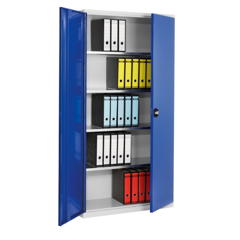 Produktabbildung: Kappes Systemschrank, 4 Fachböden, Vollblechtür, HxBxT 1950 mm x 1000 mm x 410 mm, lichtgrau, enzianblau