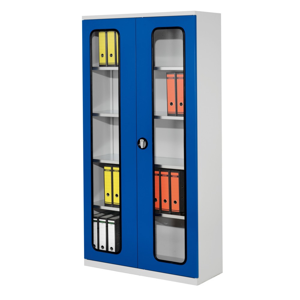 Produktabbildung: Kappes Systemschrank, 4 Fachböden, Sichtfenstertür, HxBxT 1950 mm x 1000 mm x 410 mm, lichtgrau, enzianblau