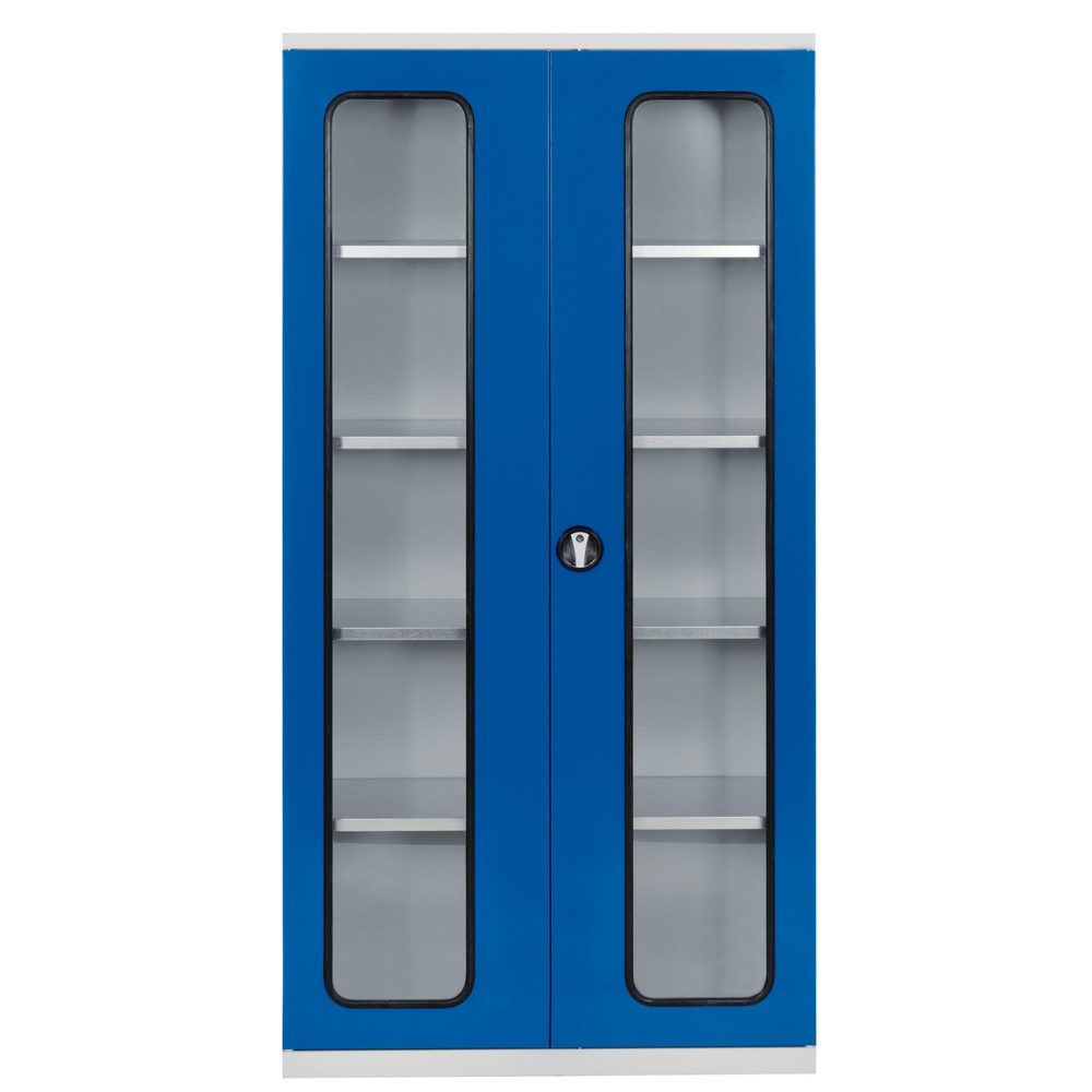 Produktabbildung: Kappes Systemschrank, 4 Fachböden, Sichtfenstertür, HxBxT 1950 mm x 1000 mm x 500 mm, lichtgrau, enzianblau