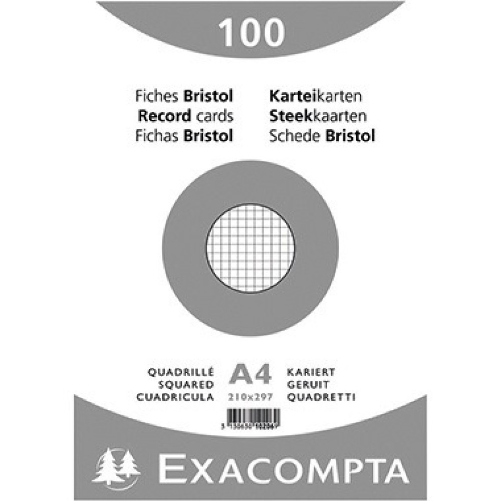 Produktabbildung: Exacompta Karteikarte 10206E DIN A4 kariert weiß 100 St./Pack.