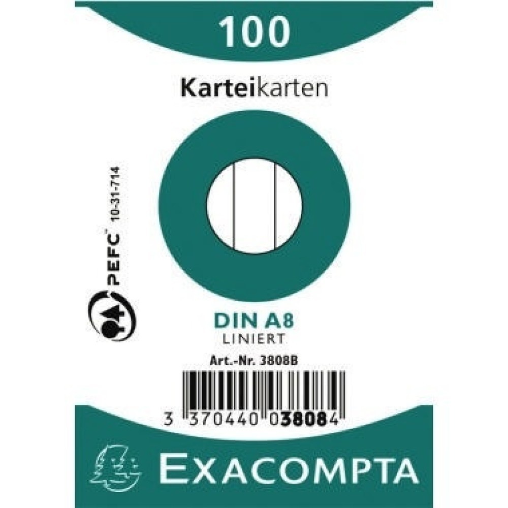 Produktabbildung: Exacompta Karteikarte 3808B DIN A8 liniert Karton weiß 100 St./Pack.
