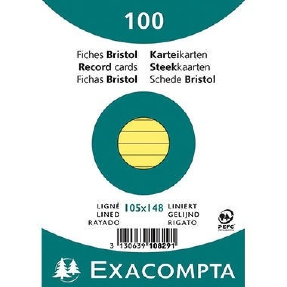 Produktabbildung: Exacompta Karteikarte 10829SE DIN A6 liniert gelb 100 St./Pack.