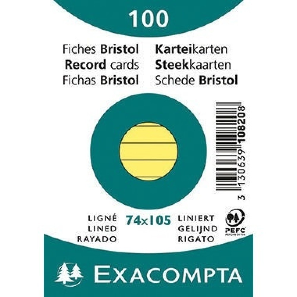 Produktabbildung: Exacompta Karteikarte 10820SE DIN A7 liniert gelb 100 St./Pack.