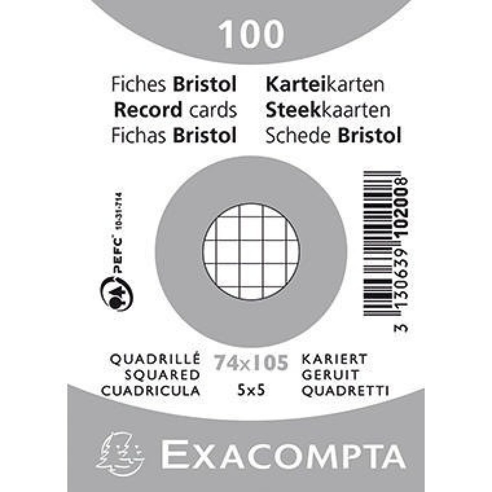 Produktabbildung: Exacompta Karteikarte 10200SE DIN A7 kariert weiß 100 St./Pack.