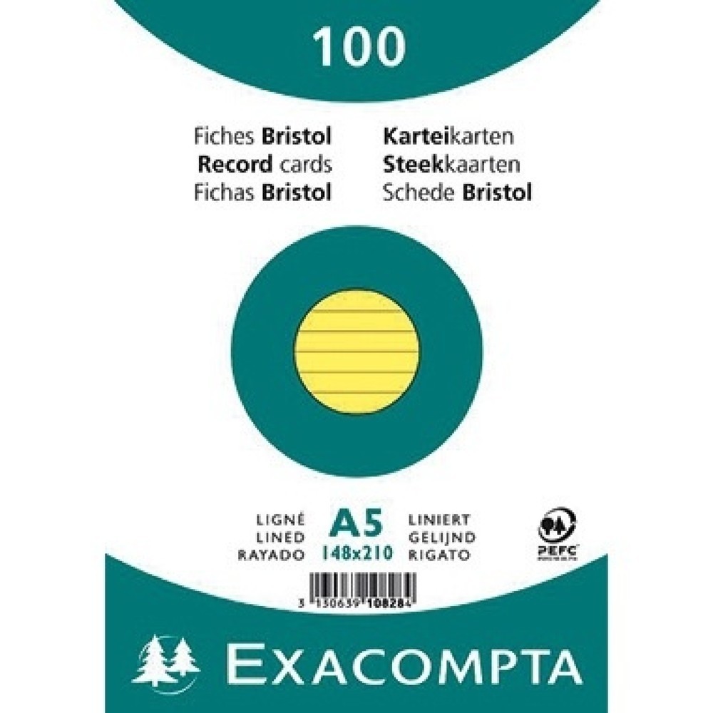 Produktabbildung: Exacompta Karteikarte 10828SE DIN A5 liniert gelb 100 St./Pack.