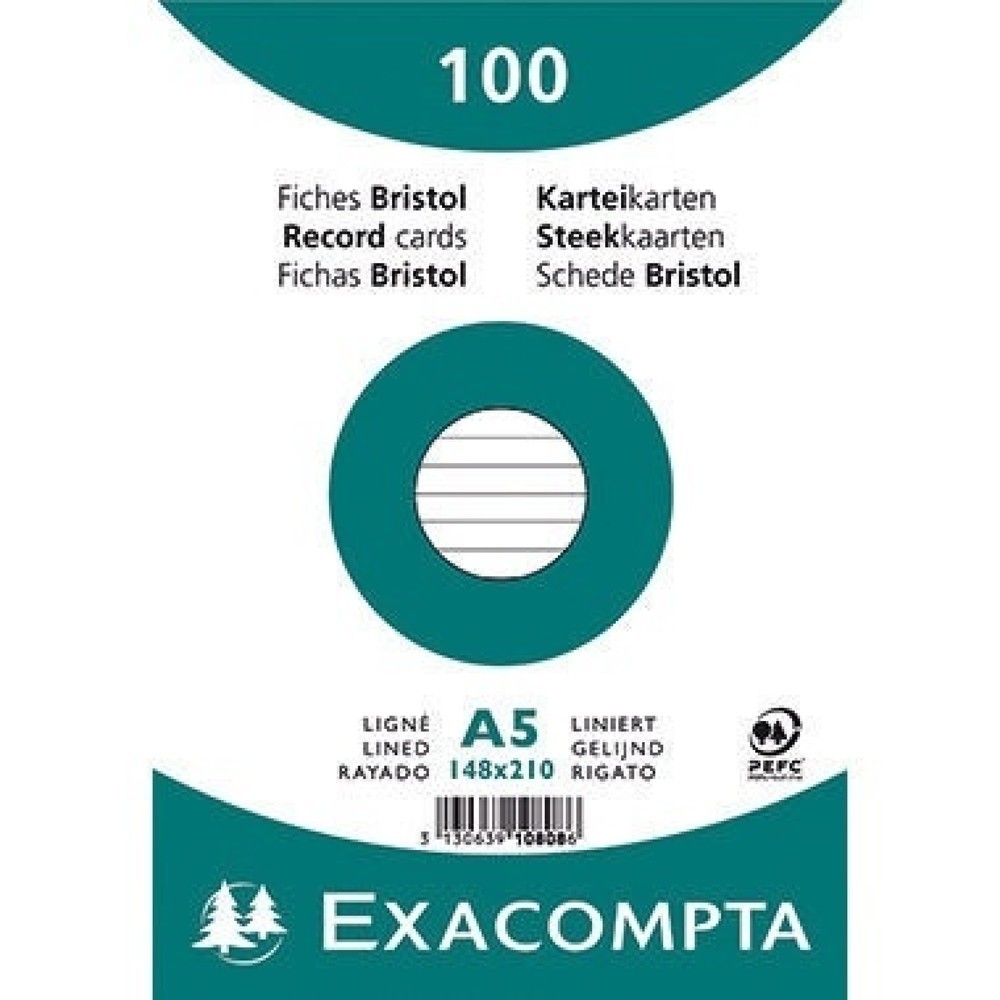 Produktabbildung: Exacompta Karteikarte 10808SE DIN A5 liniert weiß 100 St./Pack.