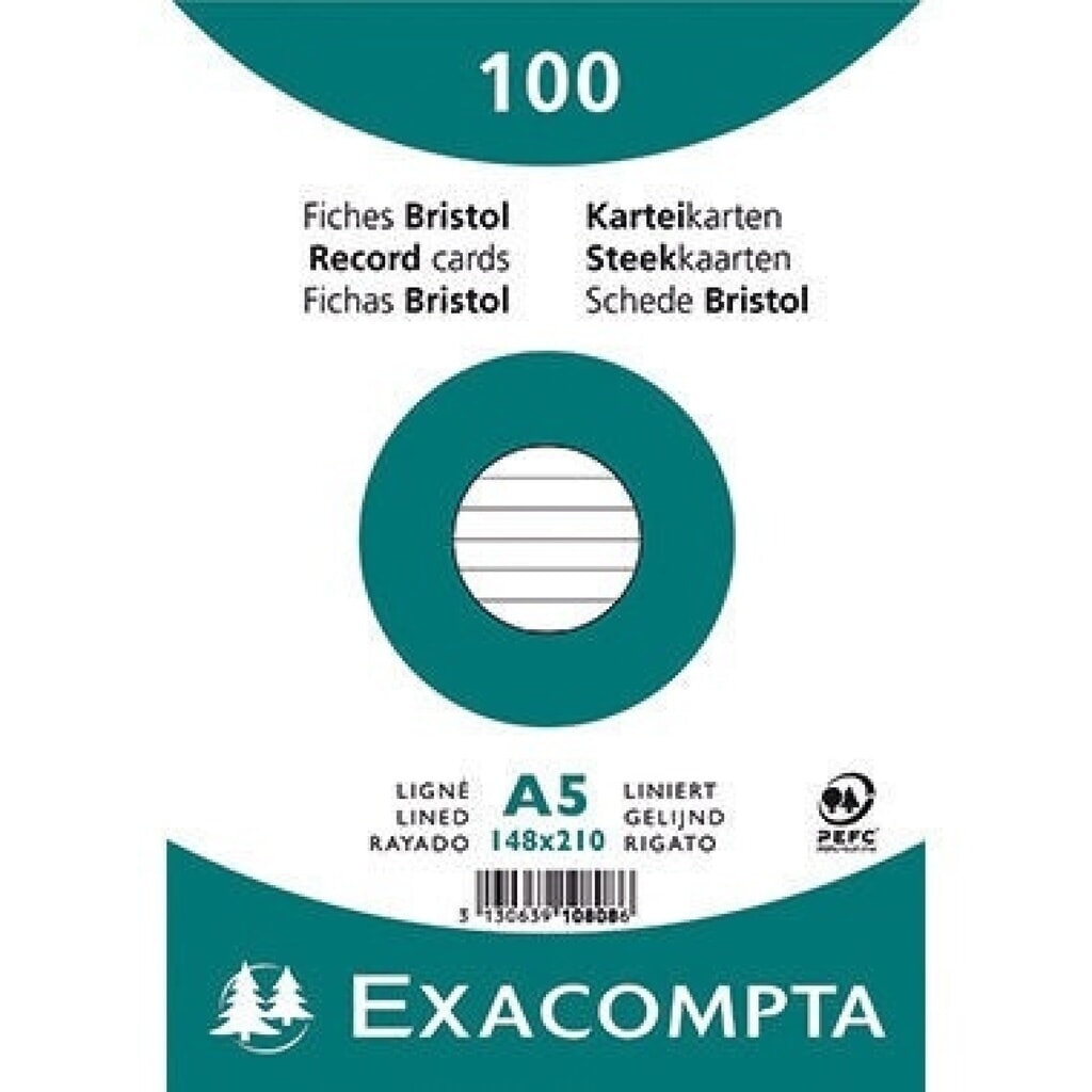 Exacompta Karteikarte 10808SE DIN A5 liniert weiß 100 St./Pack. Produktabbildung Nr. 1: Exacompta Karteikarte 10808SE DIN A5 liniert weiß 100 St./Pack.