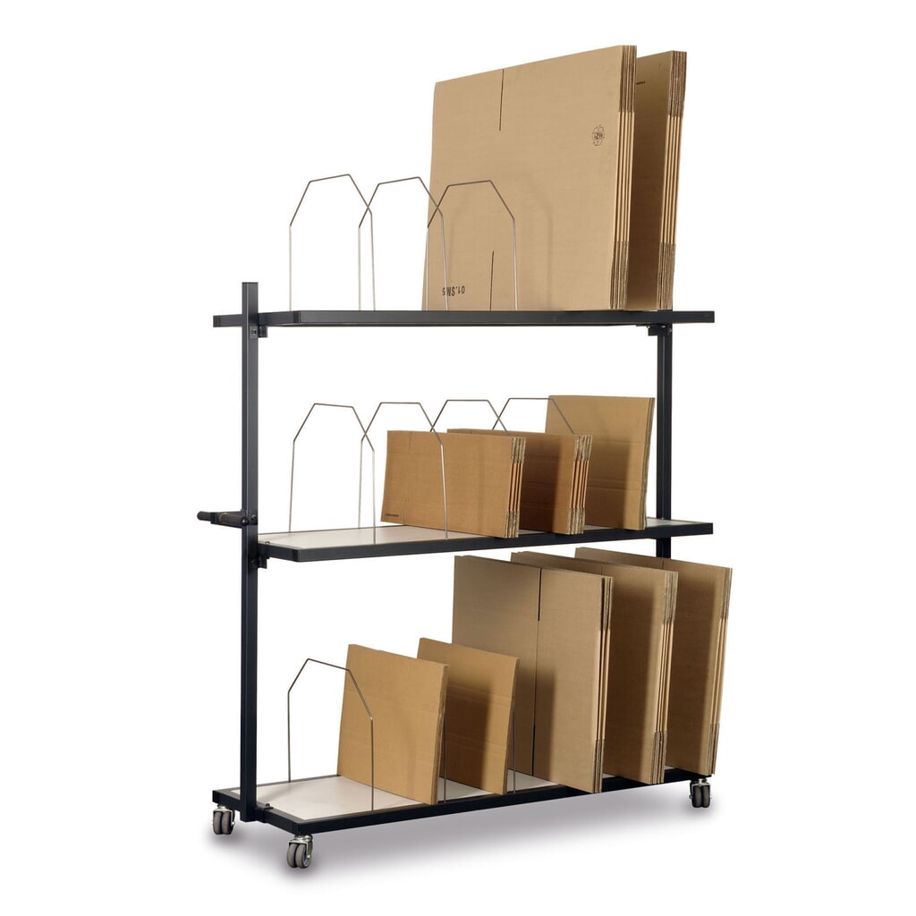 Kartonagenmagazin, fahrbar, 3 Etagen Produktabbildung: Kartonagenmagazin, fahrbar, 3 Etagen