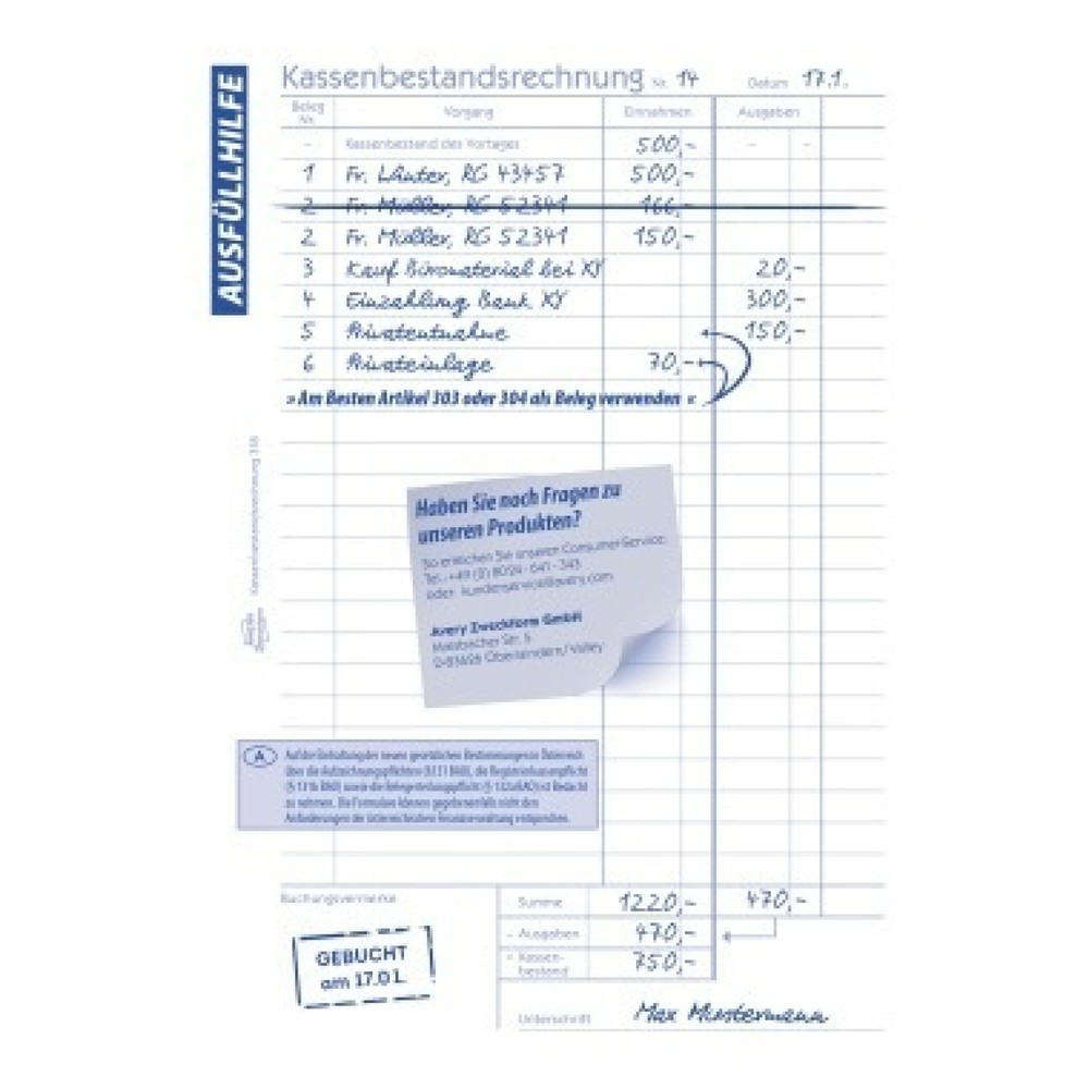 Produktabbildung Nr. 6: Avery Zweckform Kassenbericht 318 DIN A5 50Blatt