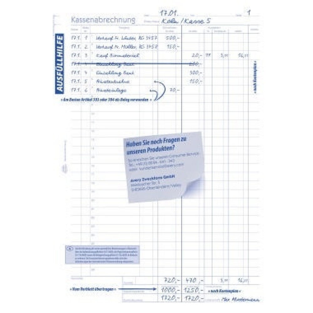 Produktabbildung Nr. 6: Avery Zweckform Kassenabrechnung 428 DIN A4 2x50Blatt