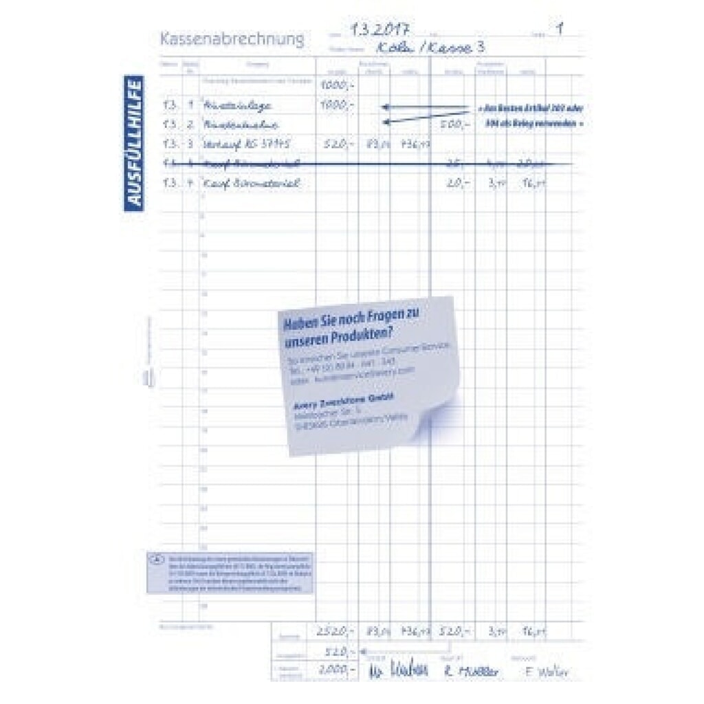 Avery Zweckform Kassenabrechnung 427 DIN A4 2x50Blatt Produktabbildung Nr. 6: Avery Zweckform Kassenabrechnung 427 DIN A4 2x50Blatt