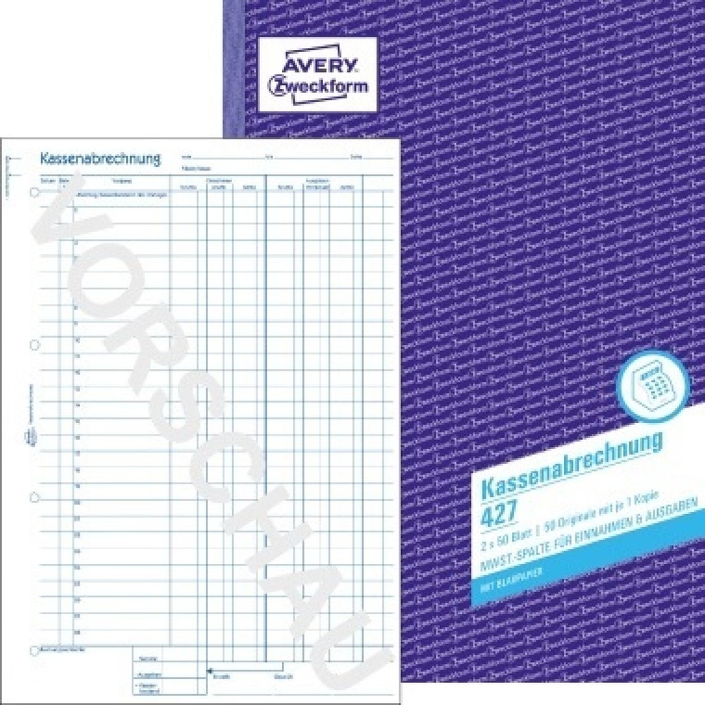 Produktabbildung: Avery Zweckform Kassenabrechnung 427 DIN A4 2x50Blatt
