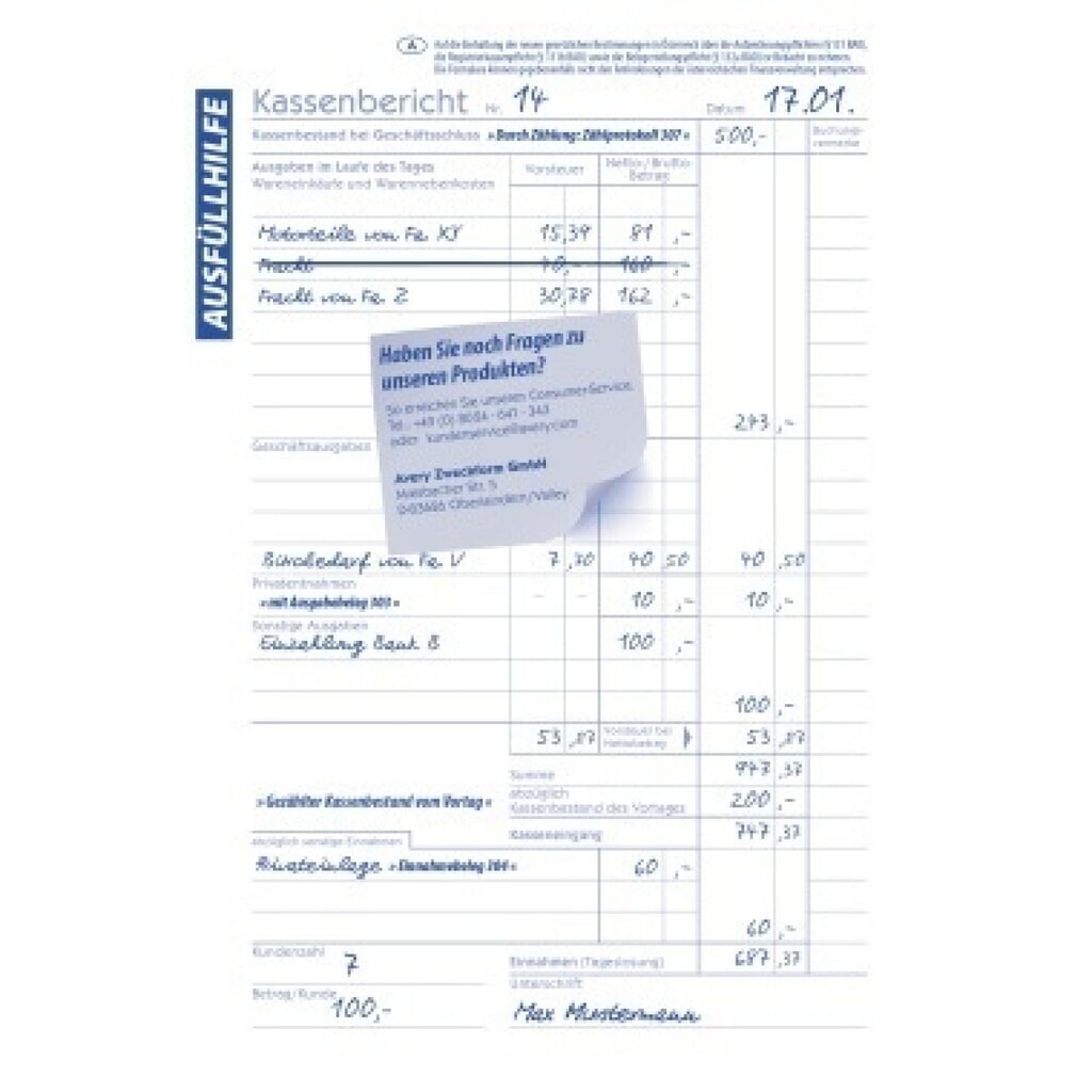 Avery Zweckform Kassenbericht 305 DIN A5 50Blatt Produktabbildung Nr. 7: Avery Zweckform Kassenbericht 305 DIN A5 50Blatt