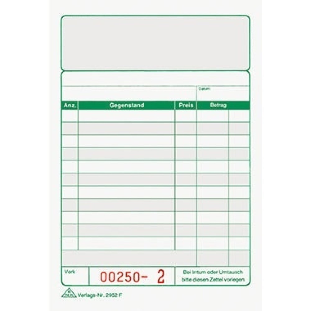 Produktabbildung: RNK Kassenblock 2952F 100x150mm 2x50Blatt