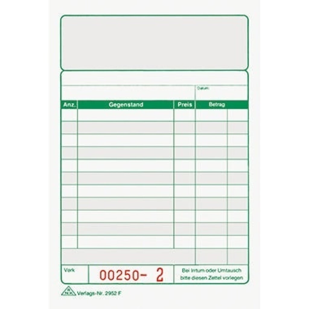 Produktabbildung: RNK Kassenblock 2952F 100x150mm 2x50Blatt