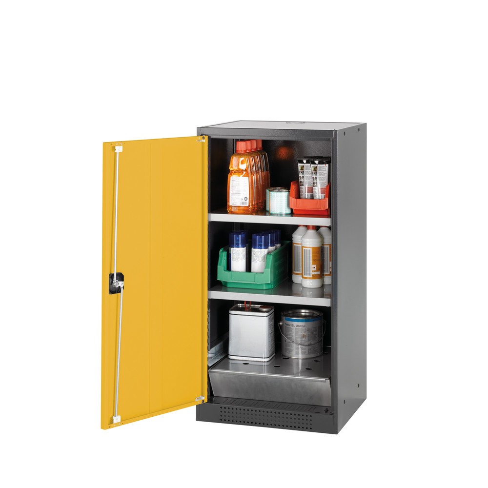 Product afbeelding: asecos® chemicaliënkast CS-CLASSIC, met bodemlekbak met geperforeerde plaat en 2 legborden, hxbxd 1.105 x 545 x 520 mm, goudgeel