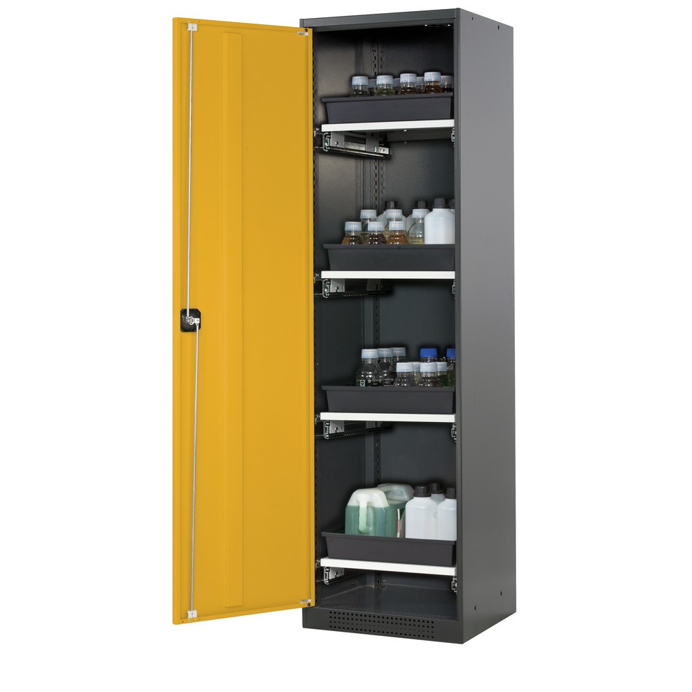 Product afbeelding: asecos® chemicaliënkast CS-CLASSIC, met 4 uittrekbare legborden en PP-container, hxbxd 1.950 x 545 x 520 mm, goudgeel