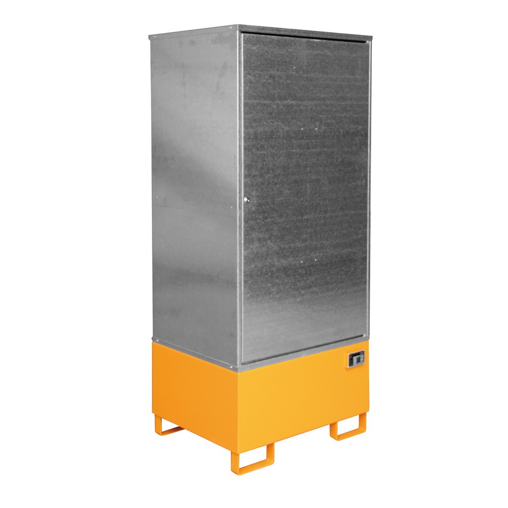 Product afbeelding: Bauer® milieukast met StawaR lekbak GS-1, voor 1 x 200 liter vat, geverfd, geeloranje